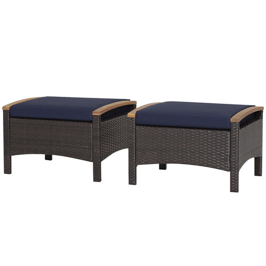Set Of 2 Fade-Resistant Wicker Patio Ottoman, Navy Outdoor Seating & Patio Chairs Navy at Gallery Canada