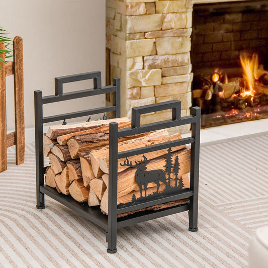 18.5 Inch Metal Firewood Rack, Dual Handles, Black Log Storage Black at Gallery Canada