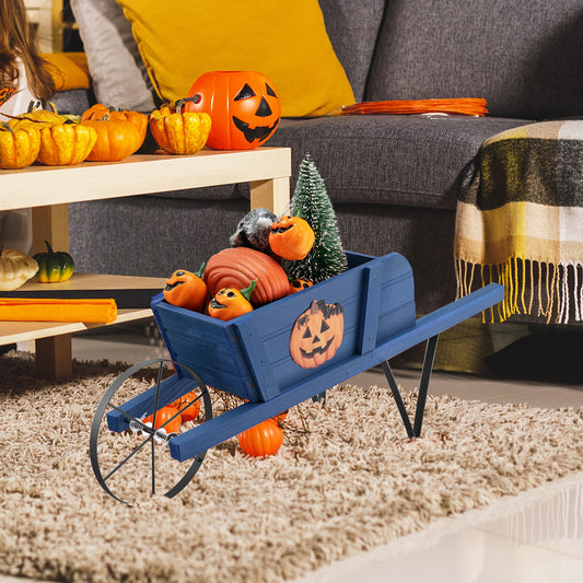 Wooden Wagon Planter With 9 Magnetic Accessories, Blue Plant Stands Blue at Gallery Canada