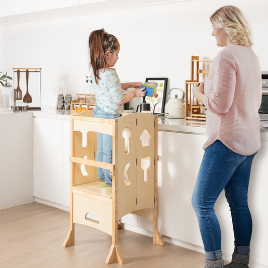 Folding Wooden Step Stool, Lockable Safety Rail, 3+, Natural Toddler & Kids Furniture Natural at Gallery Canada