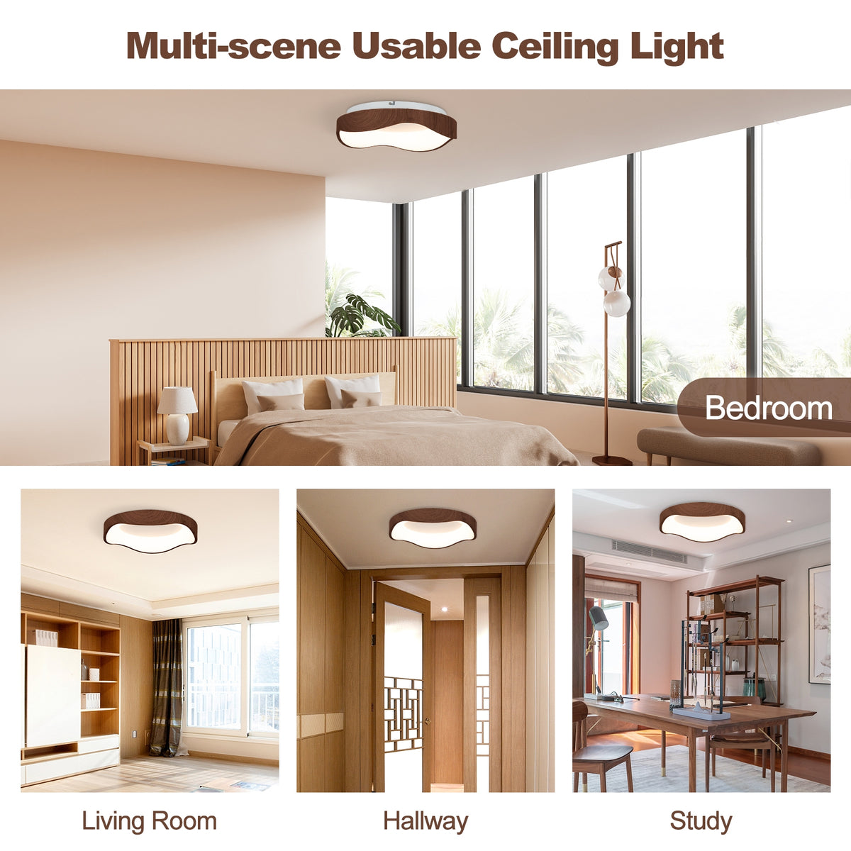 24W Modern LED Ceiling Light, Wood Pattern Metal Frame, Brown Ceiling Lights at Gallery Canada