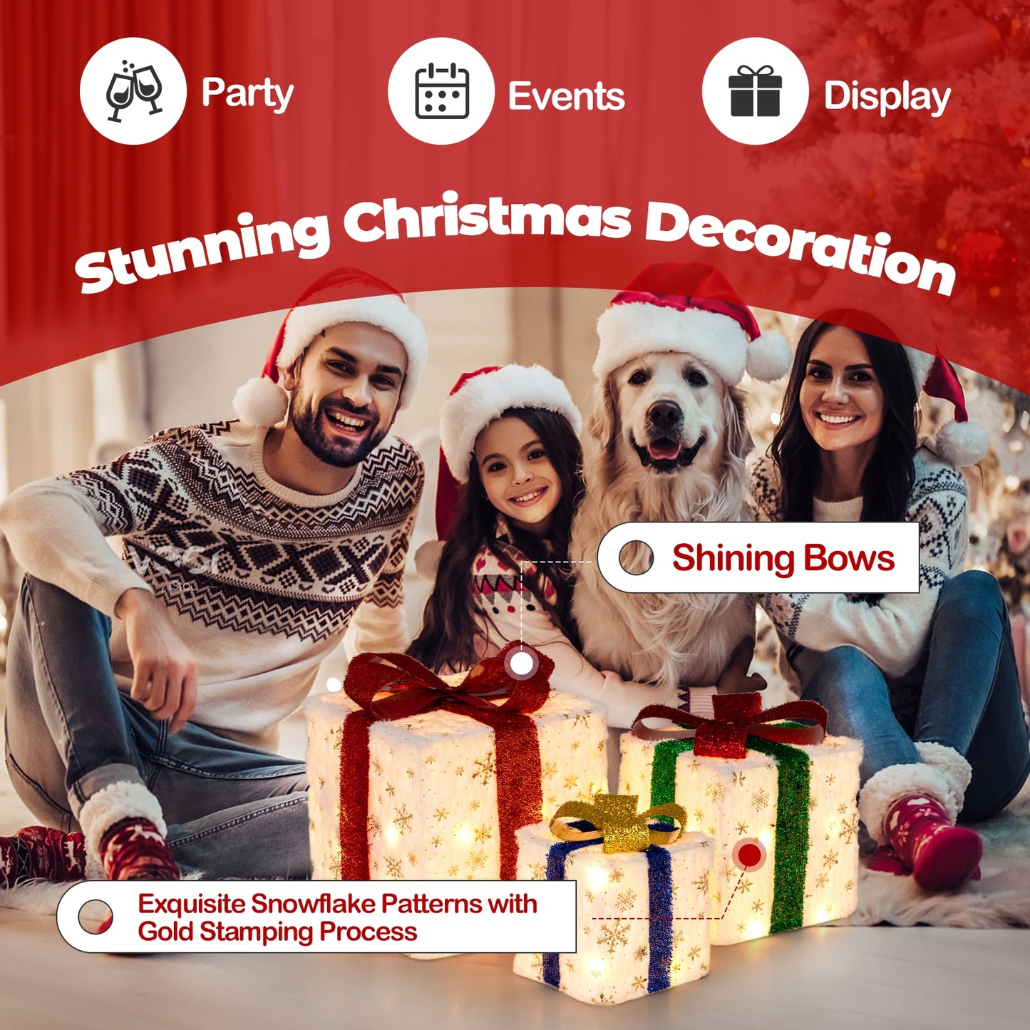Christmas Lighted Gift Box Set, 48 Warm Lights Christmas Decor & Accessories at Gallery Canada
