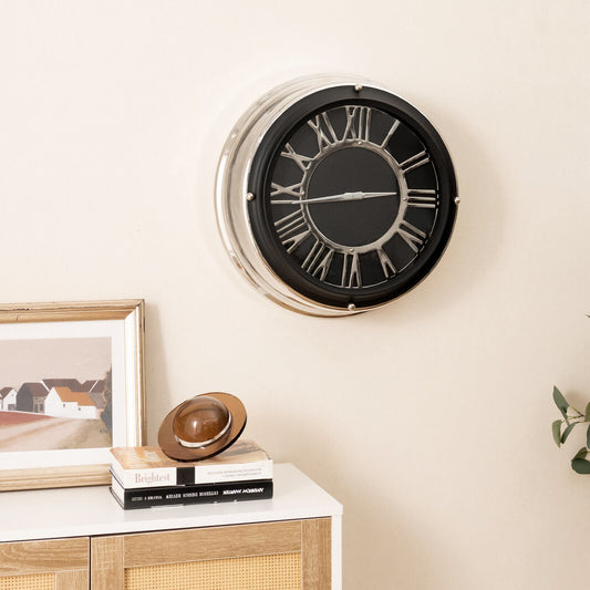 13.5/17.5 Inch Silent Wall Clock, Silver Frame, Black Decorative Accessories Black at Gallery Canada