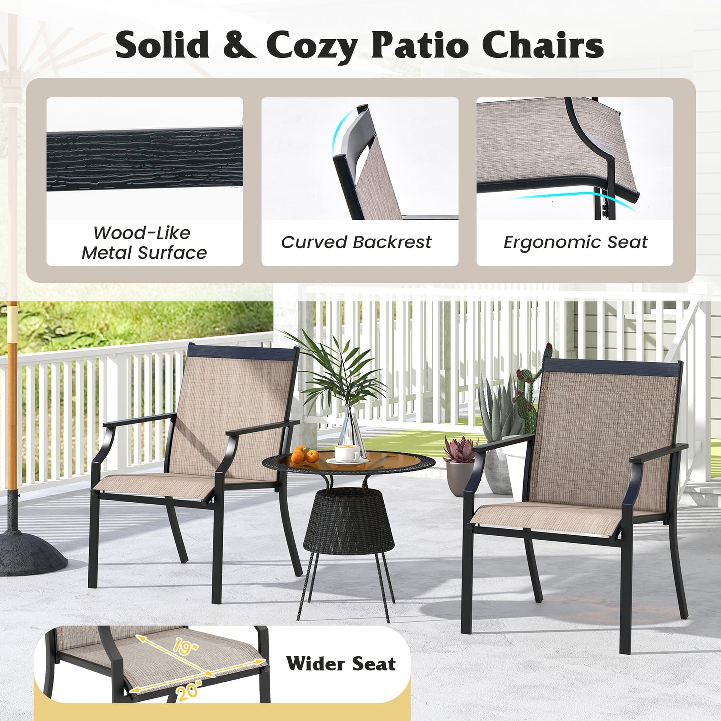 4 Piece Patio Dining Chairs, Large Outdoor, Breathable Seat, Metal Frame, Coffee Patio Dining Chairs at Gallery Canada