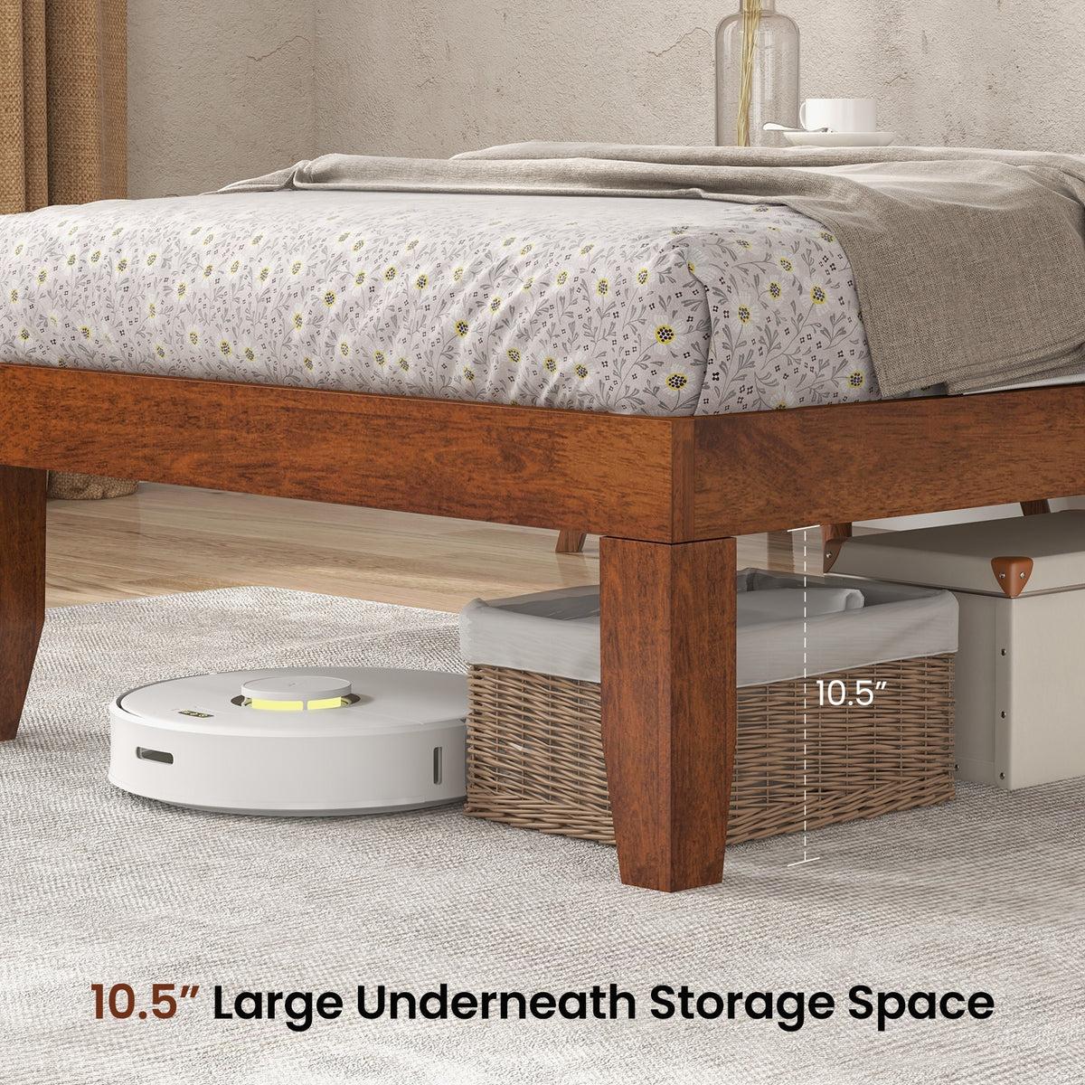 14 Inch Twin Size Platform Bed Frame, Wood Slat Support, Walnut Simple Bed Frame at Gallery Canada