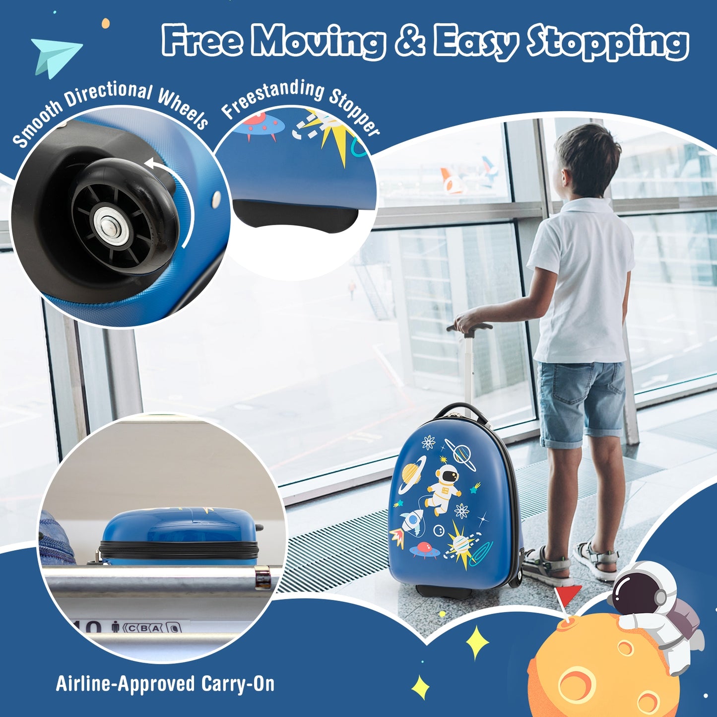 16 Inch Kids Hard Shell Suitcase With Wheels, Blue Kids Luggage at Gallery Canada