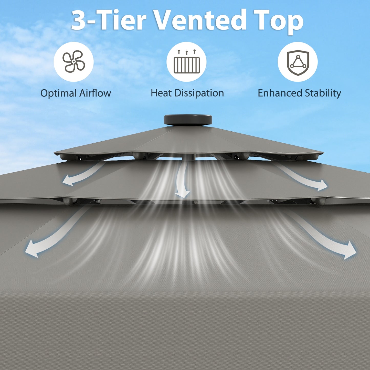 10 Feet Solar Patio Umbrella, 3-Tier Vented Top, Gray Outdoor Umbrellas at Gallery Canada