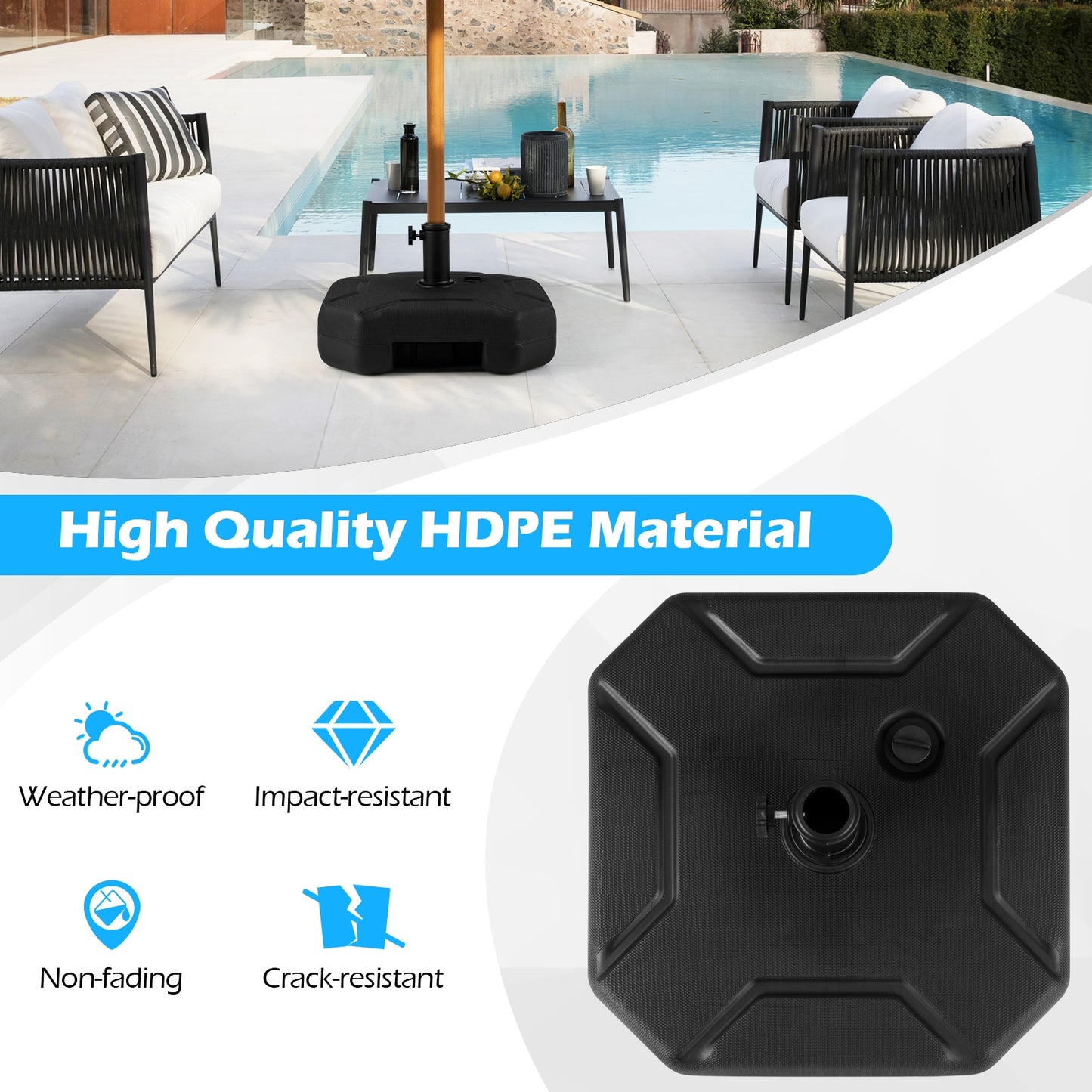17 Inch 88 LBS Heavy-Duty Fillable Umbrella Base, Black Outdoor Umbrella Bases at Gallery Canada