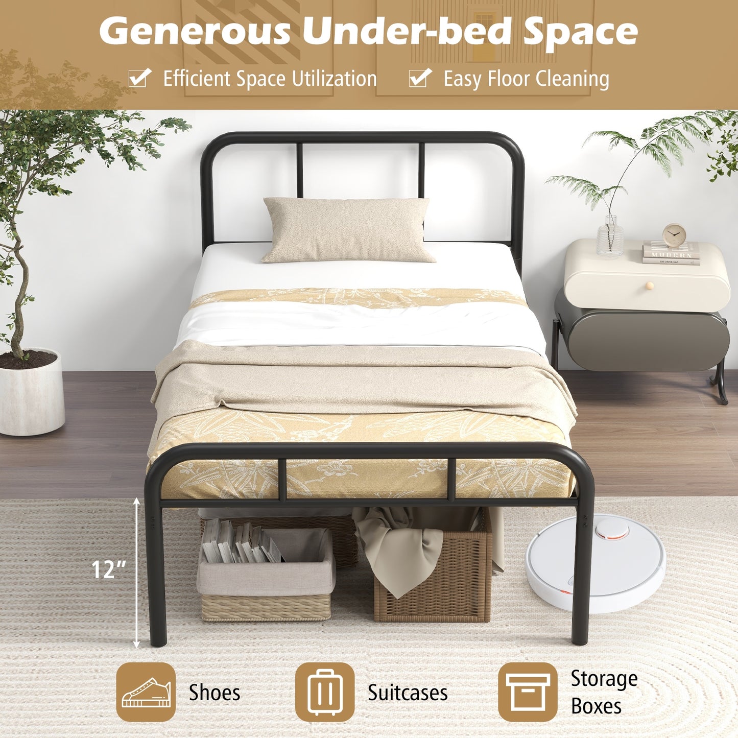 Modern Metal Platform Bed, Headboard And Footboard, Black Beds & Bed Frames at Gallery Canada