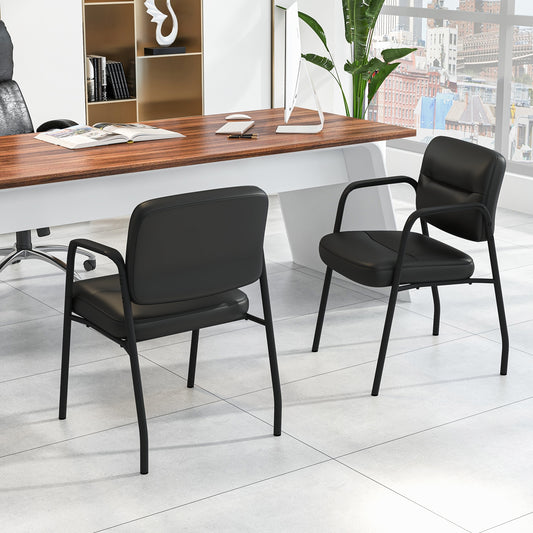 Upholstered Guest Chair Set, 2 Chairs, Mixed PU Leather, Black Conference Chairs Black at Gallery Canada