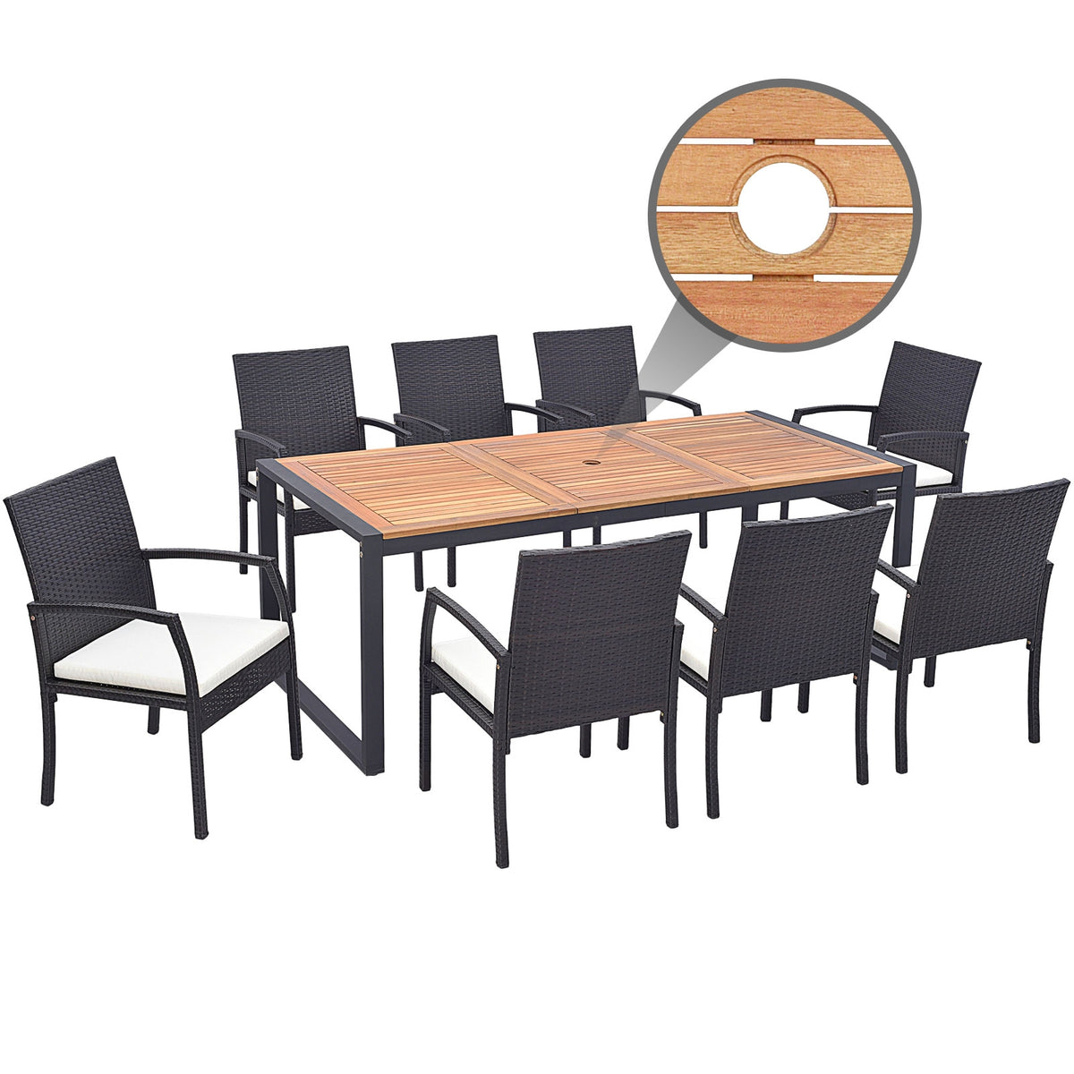 9 Pieces Patio Rattan Dining Set with Acacia Wood Table for Backyard Garden-L-shaped Handrail, Brown Patio Furniture Sets at Gallery Canada
