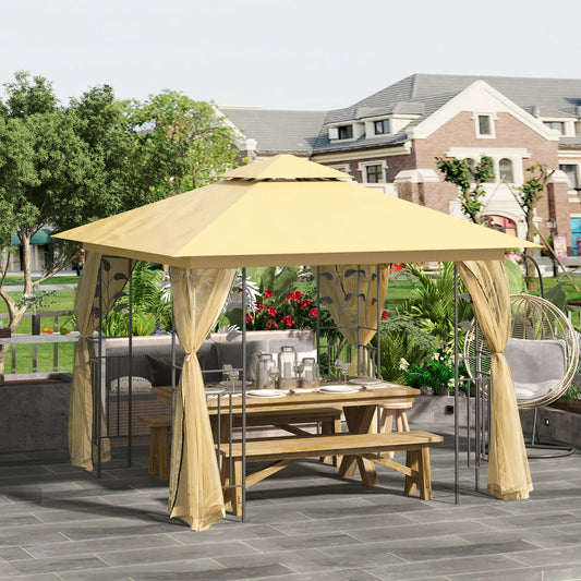10'X10' Soft Top Steel Patio Gazebo, Outdoor Sun Shelter, Beige Gazebos Beige, Black at Gallery Canada