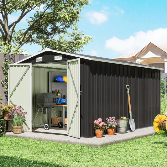 12' x 10' Metal Shed, Heavy Duty Outdoor Storage, Dark Grey Sheds Dark Grey at Gallery Canada