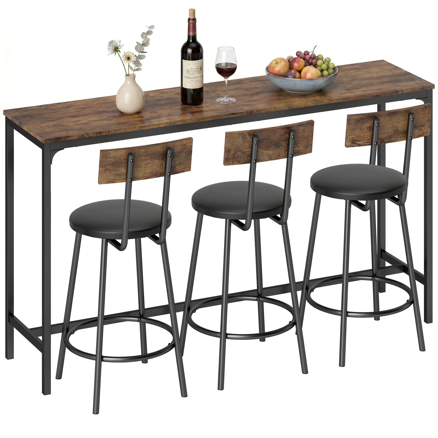 Bar Table Set, 4 PU Cushioned Barstools, Rustic Brown Bar Sets at Gallery Canada
