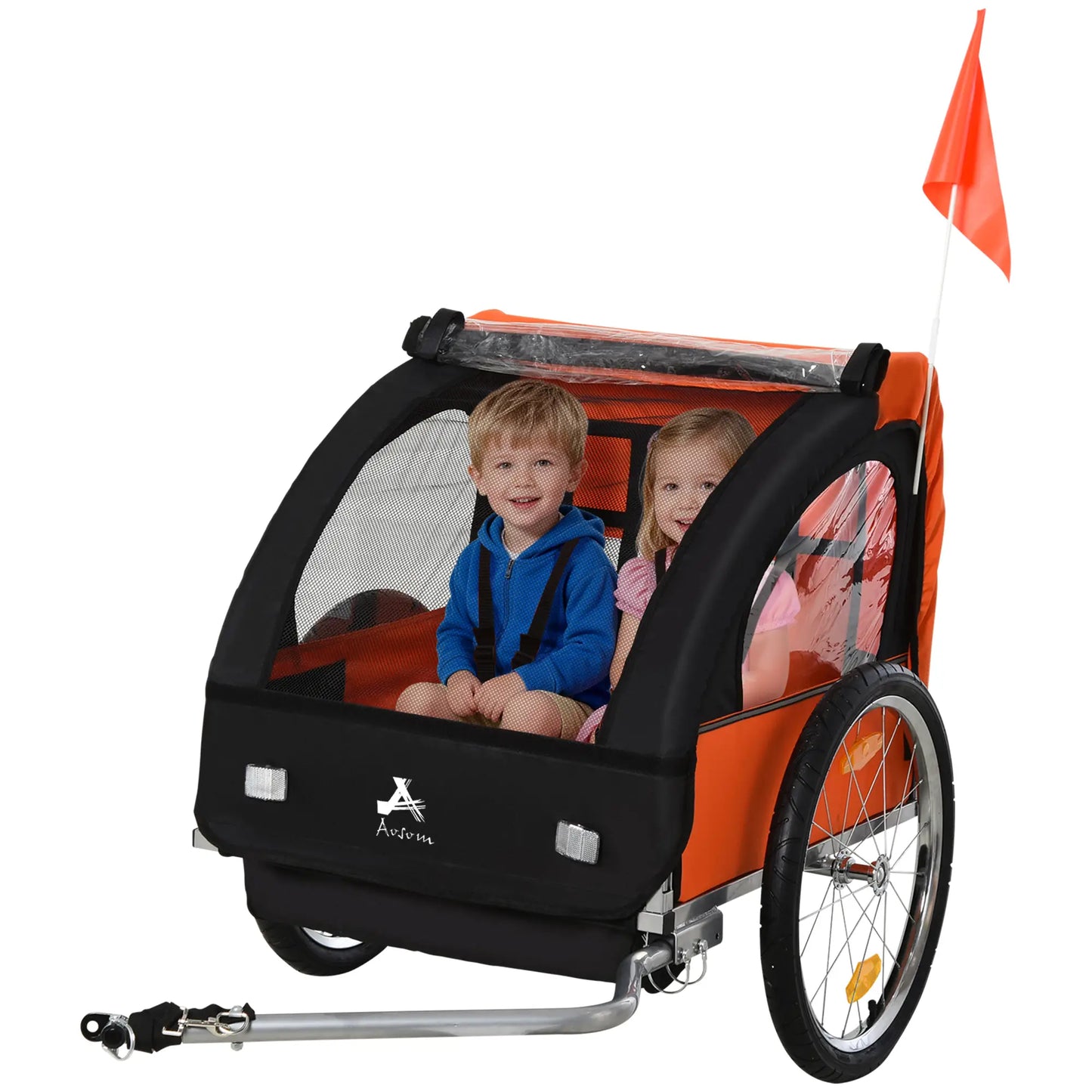 2-Seat Child Bike Trailer, Steel Frame, 5-Point Harness, Orange Kids Bike Trailers at Gallery Canada
