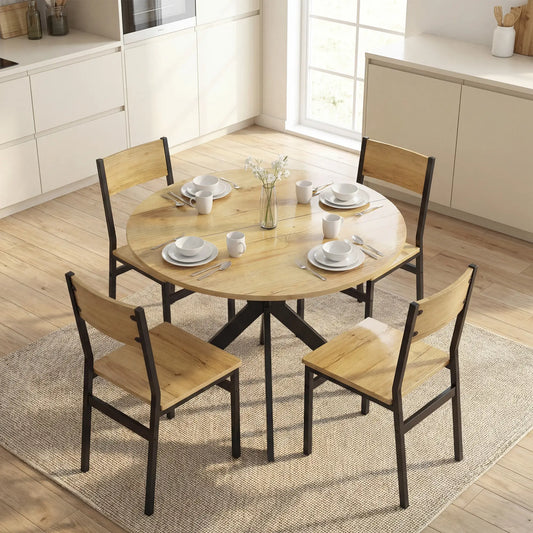 39" Dining Table, Round Kitchen Table, Steel Legs, Wood Grain, Brown Dining Tables Brown Wood Grain Tabletop, Black Legs at Gallery Canada