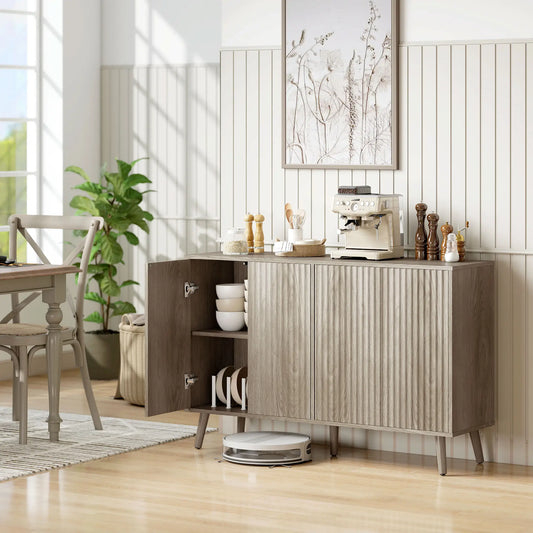 Fluted Sideboard with Adjustable Shelves, Light Grey Bar Cabinets Distressed Light Grey at Gallery Canada