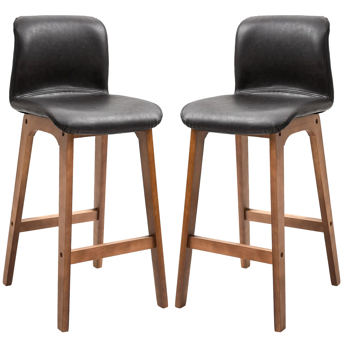 Modern Bar Stools Set of 2, Counter Height, PU Leather, Wooden Frame, Dark Brown Bar Stools at Gallery Canada