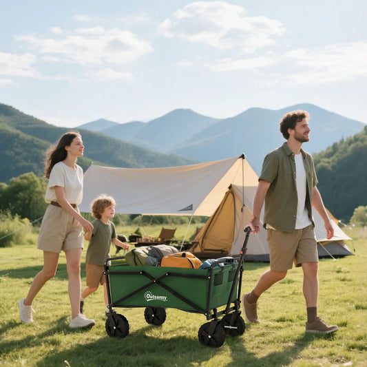 Folding Wagon Cart, Heavy Duty Outdoor Utility, Collapsible Garden Trolley, Steel Frame, Oxford Fabric Folding Garden Carts Dark Green at Gallery Canada