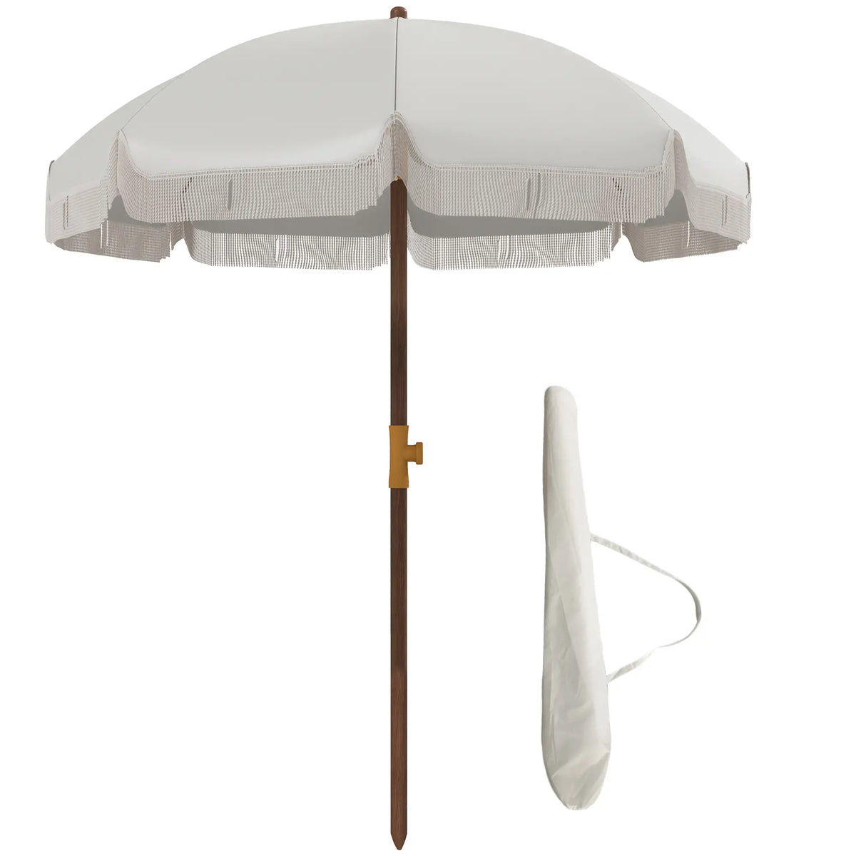 6.2' Travel Beach Umbrella, Vent, Ruffles, Carry Bag, Cream White Beach Umbrellas at Gallery Canada