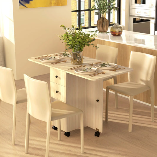 Drop Leaf Dining Table, Mobile Folding Table on Wheels, Natural Wood Dining Tables Natural at Gallery Canada