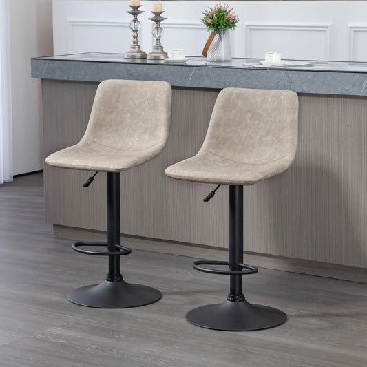 Adjustable Counter Height Bar Stools, Set of 2, 360° Swivel, Vintage Leather, Beige