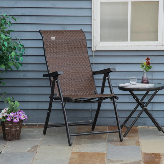 Rattan Reclining Folding Chair, Outdoor Wicker Recliner, 7 Adjustable Positions, Brown Picnic Tables & Camping Chairs Brown, Black at Gallery Canada