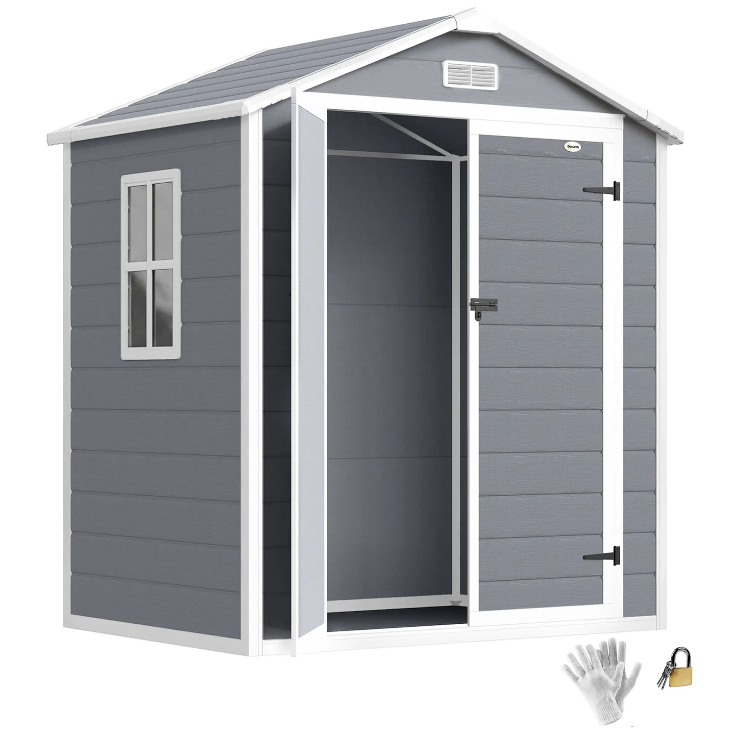 6x4.5ft Plastic Garden Shed, Lockable Tool Storage, Double Doors, Vent, Gray Sheds at Gallery Canada
