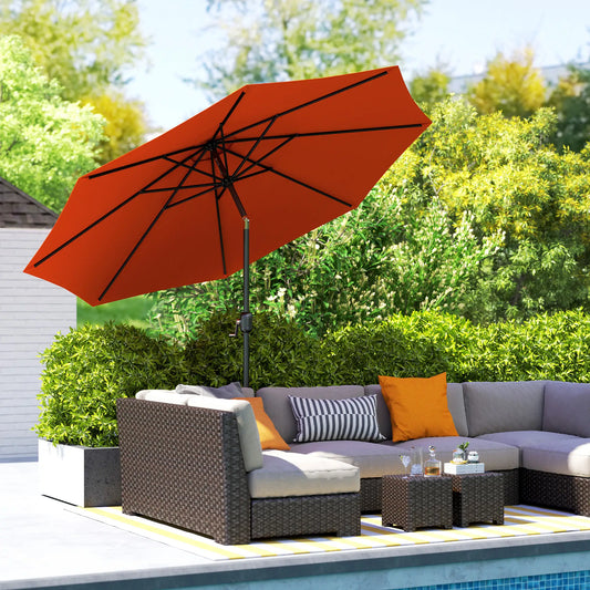 10' x 8' Round Market Umbrella, Patio Parasol With Crank Tilt, Orange Sun Umbrellas Orange, Black at Gallery Canada