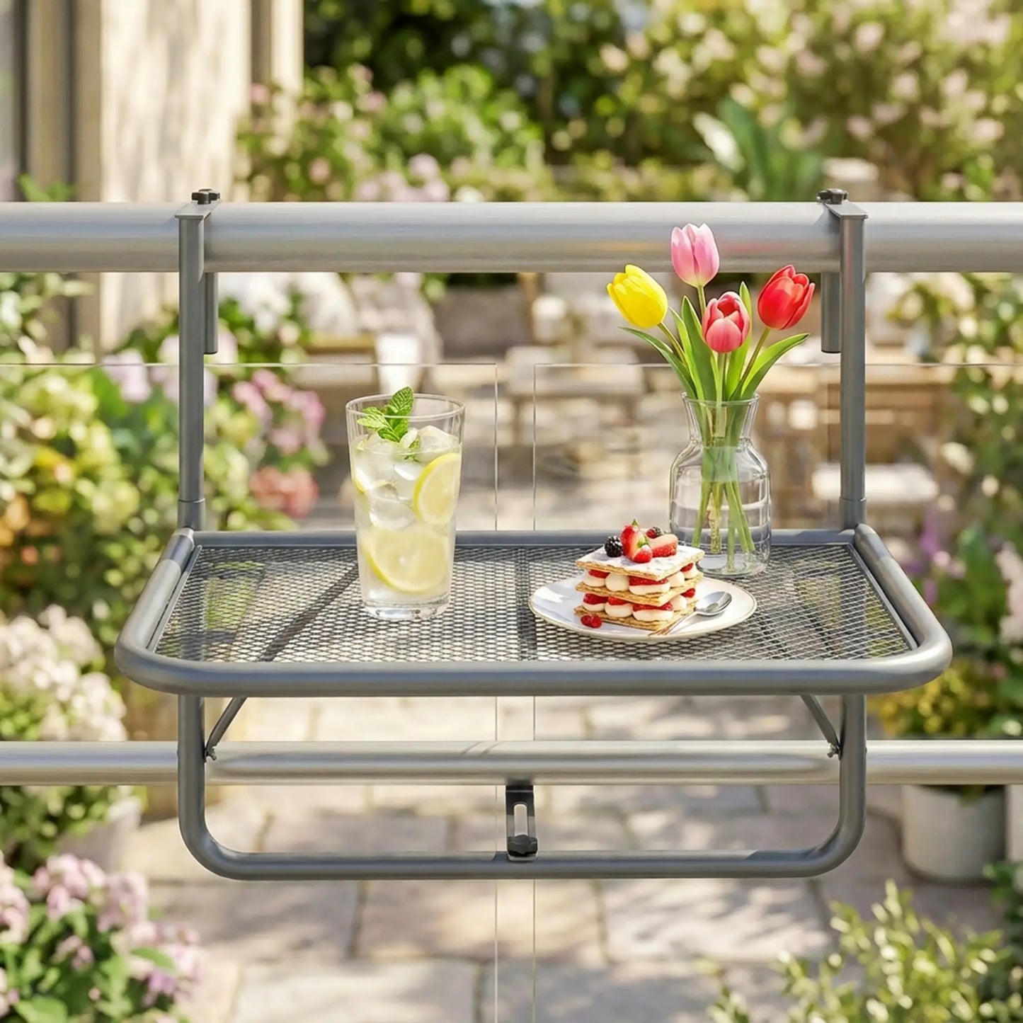 Adjustable Balcony Hanging Table, Metal Wall Desk, Outdoor Flower Stand, Grey Balcony Table Hanging at Gallery Canada