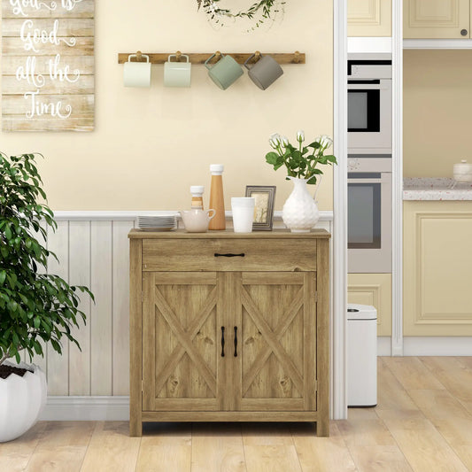 Farmhouse Sideboard, Storage Cabinet with Barn Doors, Nature Wood Bar Cabinets Natural at Gallery Canada