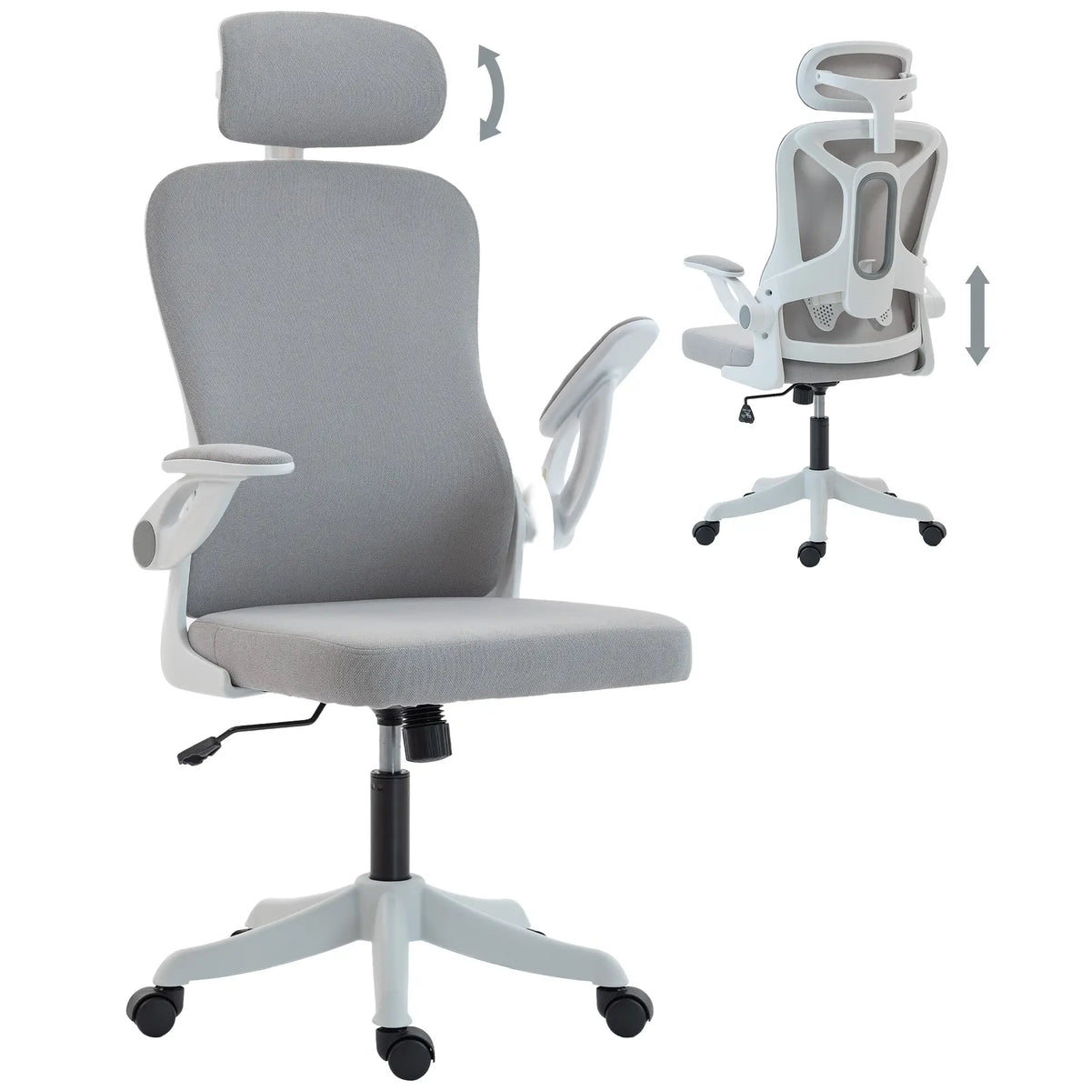 Ergonomic Office Chair, Swivel Desk Chair with Lumbar Support, Headrest, Grey Task Chairs at Gallery Canada