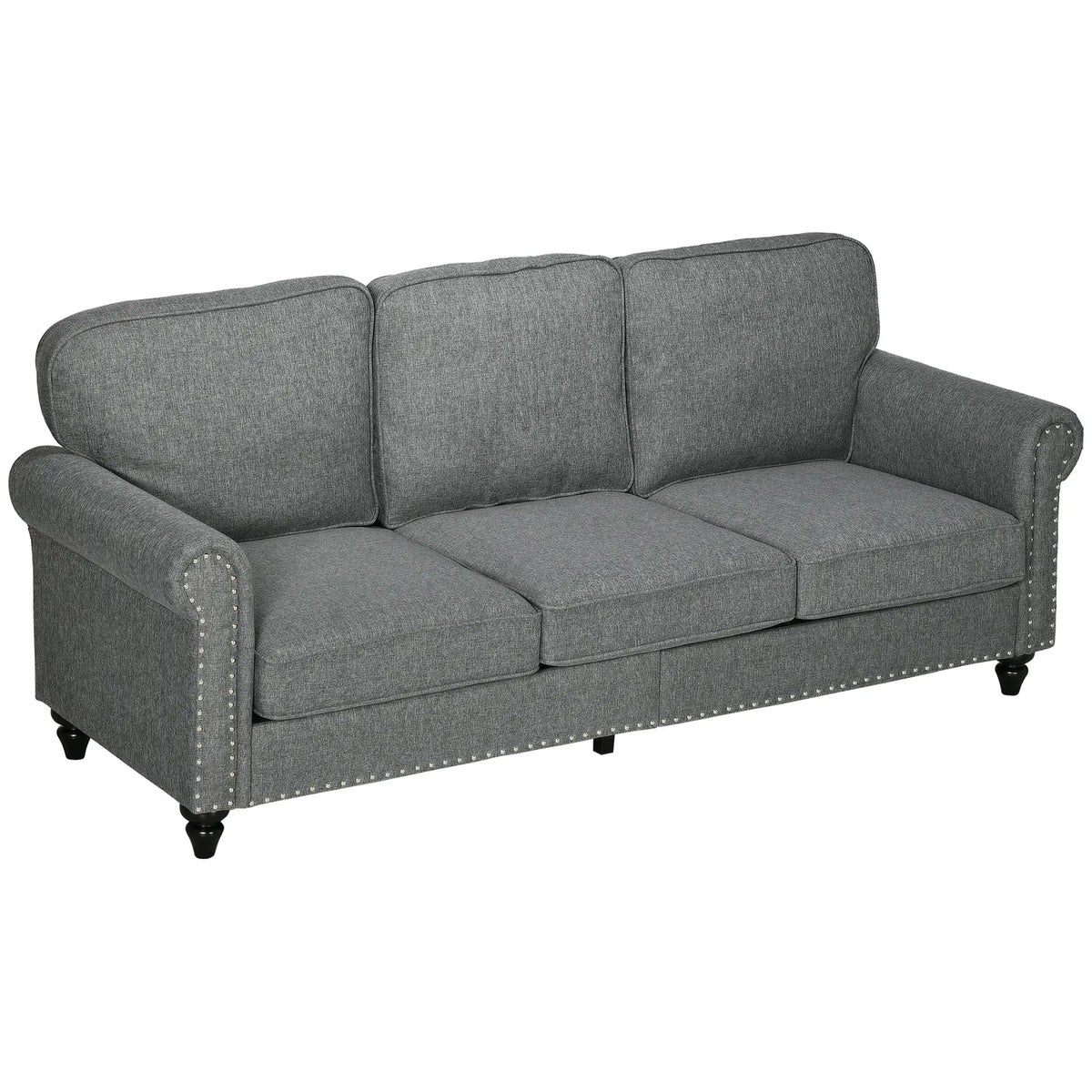 3-Seater Sofa, 81" Upholstered Linen Fabric, Rubberwood Legs, Grey 3-Seater Sofas at Gallery Canada
