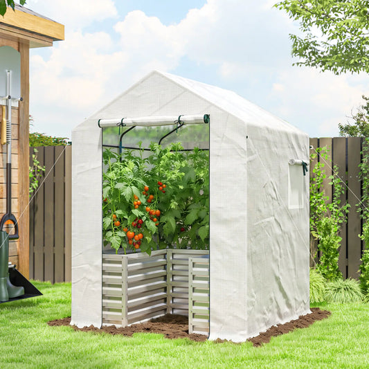 Galvanized Metal Greenhouse, Raised Garden Bed, 56" x 56" x 75", White Portable Greenhouses White at Gallery Canada