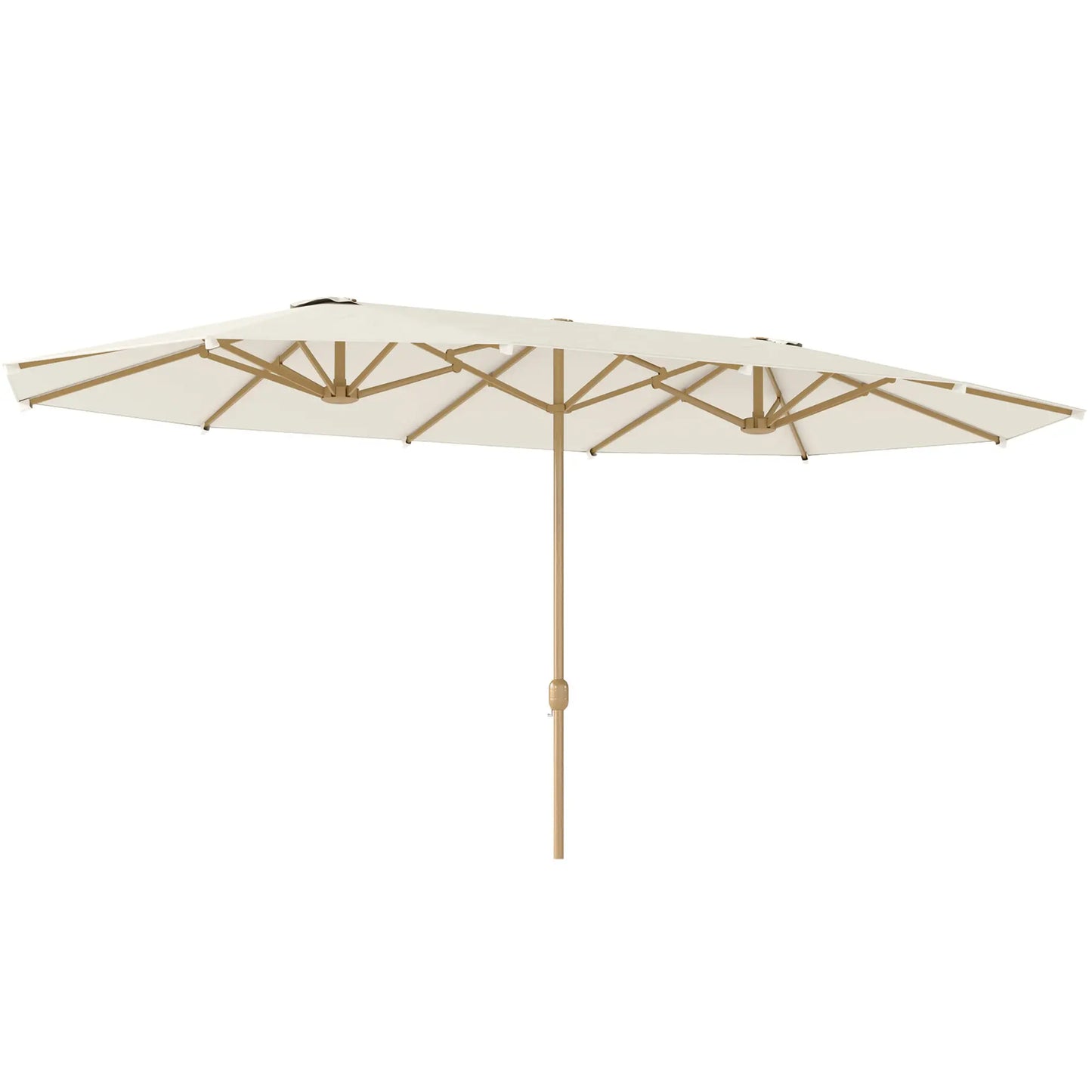 Double Garden Parasol, 179.1"W x 104.3"D, Crank, Steel Ribs, UV30+, Beige Double-sided Umbrellas at Gallery Canada