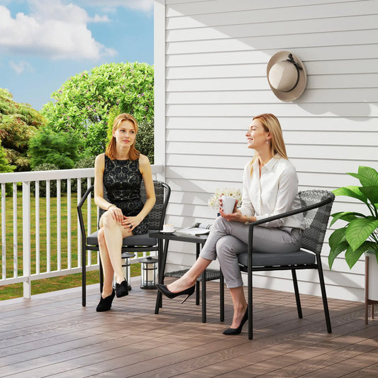 3 Piece Wicker Patio Set, 2-Tier Glass Table, Dark Grey Bistro Sets Dark Grey, Grey at Gallery Canada