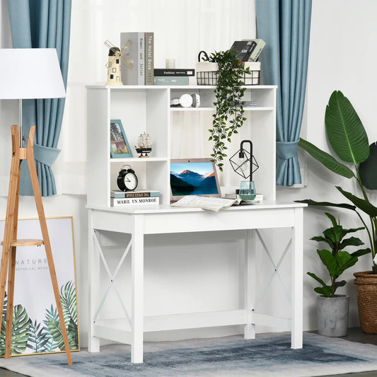 Computer Desk with Hutch, Home Office Study Table, White Computer Desks White wood grain board, White frame at Gallery Canada