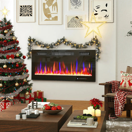 36 Inch Thin Electric Fireplace, Freestanding, Wall Mounted, Eco Mode Electric Fireplaces Black at Gallery Canada