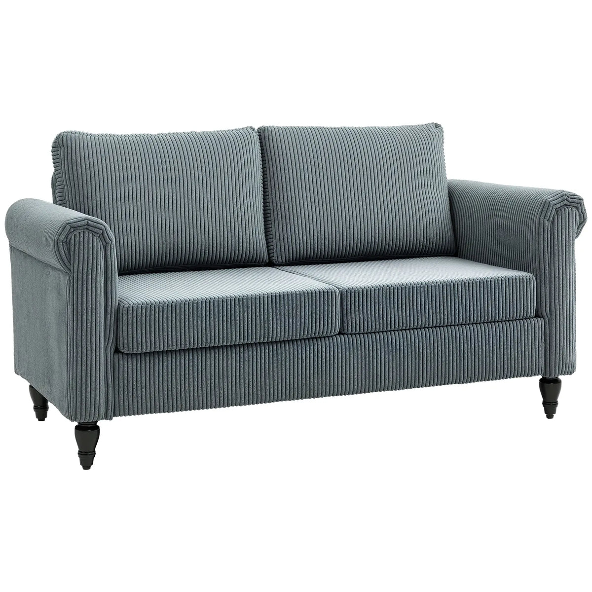 Vintage Loveseat, Fabric 2 Seater Sofa, Rolled Arms, Rubber Wood Legs, Grey 2-Seater Sofas at Gallery Canada