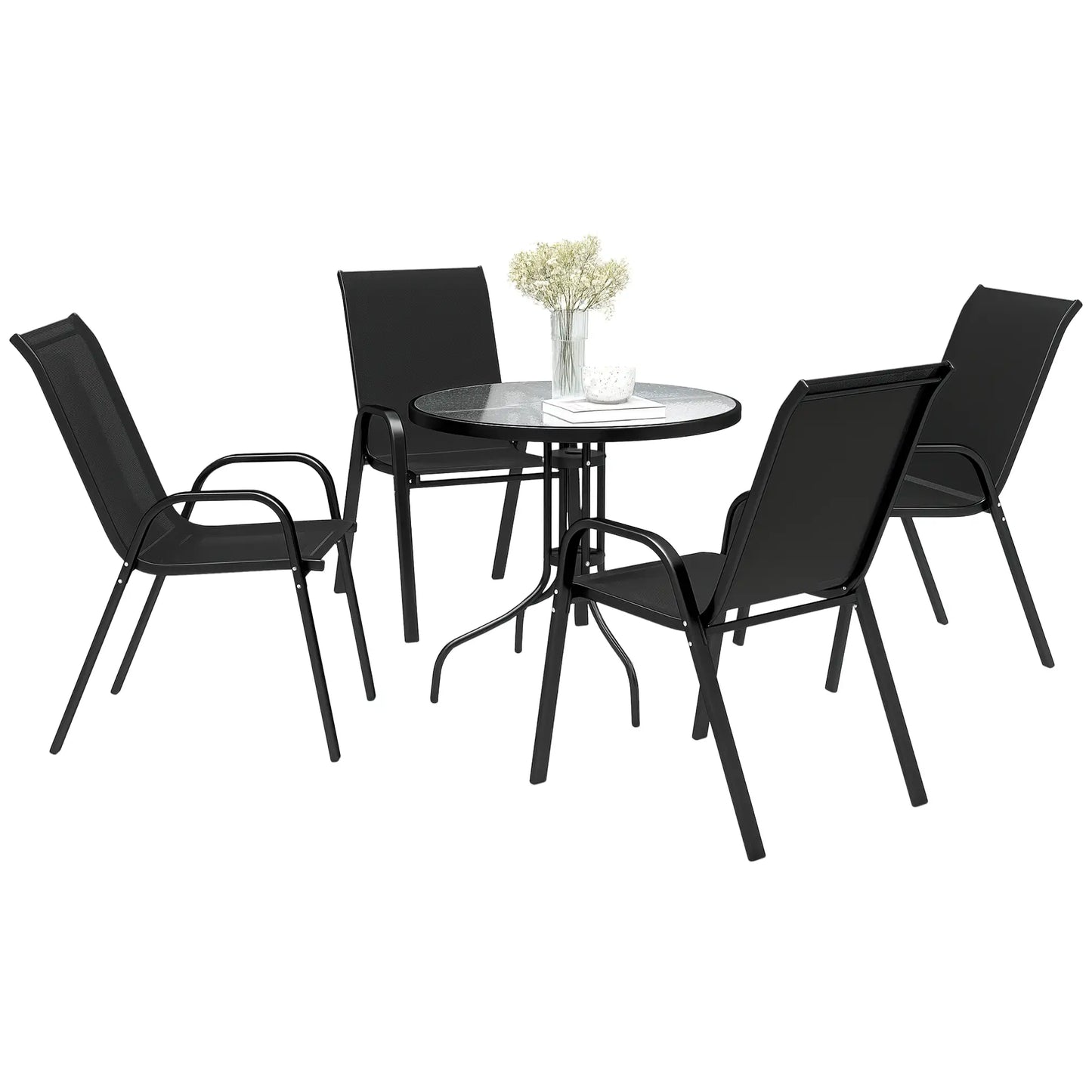 Five-Piece Steel Patio Set, Glass-Top Table, Black Outdoor Dining Sets at Gallery Canada