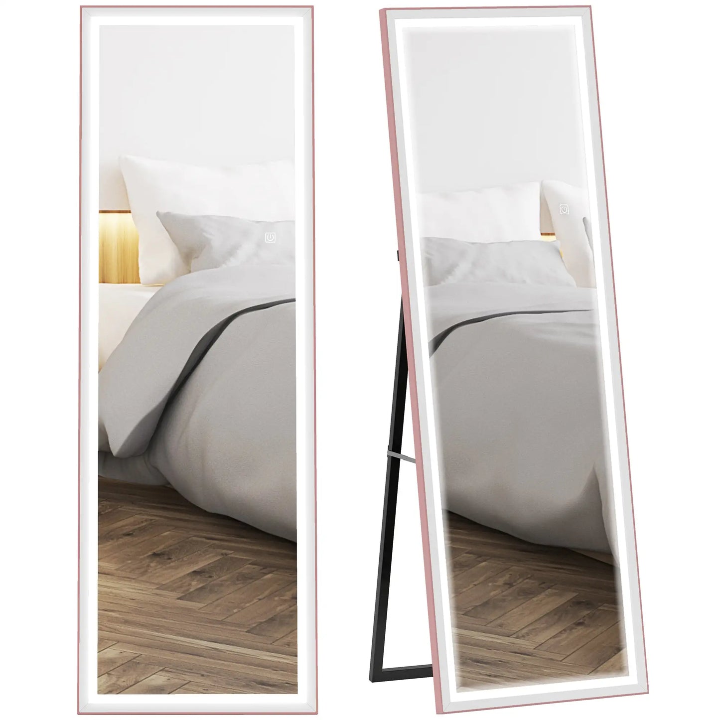 LED Mirror with Dimmable 3 Color Lights, 64" x 21", Pink Full Length Mirrors at Gallery Canada