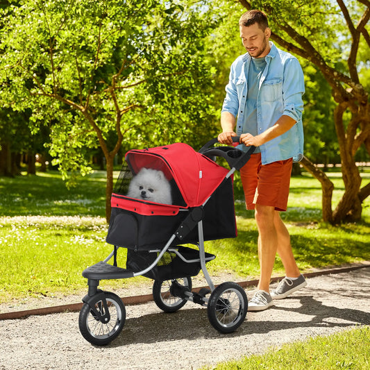 Lightweight Pet Stroller, 3-Rubber Wheels, Adjustable Canopy, Zippered Mesh, Red Dog Bike Trailers & Strollers Red, Black at Gallery Canada