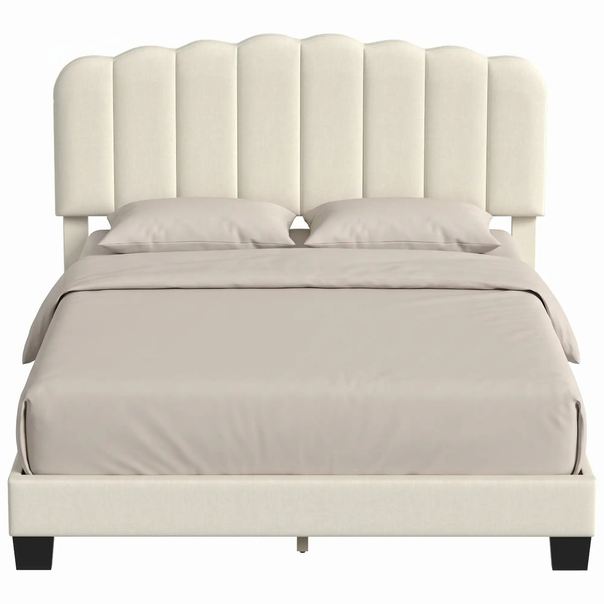 Queen Size Bed Frame, Adjustable Headboard, Linen-Feel Upholstered, Beige Bed Frames at Gallery Canada