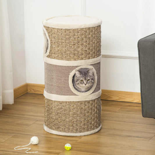 3 Story Cat Condo with Sisal Scratching Surface, 15" x 28", Khaki Brown Cat Towers Khaki and Brown at Gallery Canada