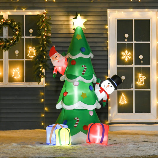 7 Feet Tall Christmas Inflatable Tree, LED Lighted with Santa, Snowman, Gift Box Christmas Inflatables Green at Gallery Canada