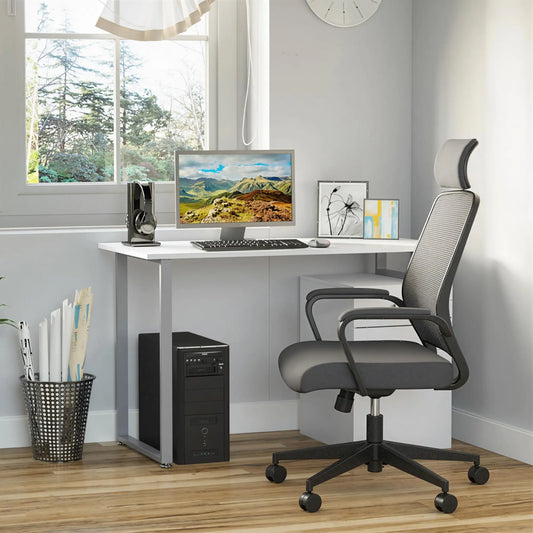 47" Computer Desk With Reversible File Drawers, White Writing Desks Silver frame, White board at Gallery Canada