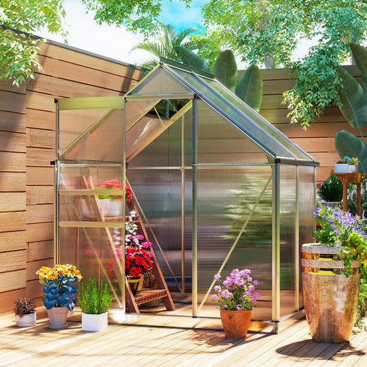 6' x 4' x 6.6' Walk-in Greenhouse, Polycarbonate, Adjustable Roof Vent Walk In Greenhouses Clear, Silver at Gallery Canada