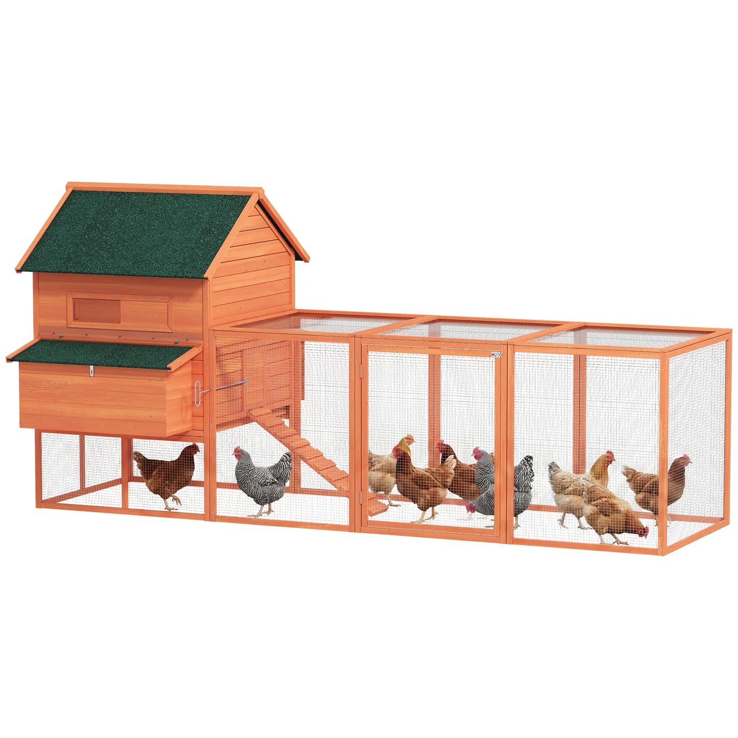 137" Wooden Chicken Coop With Run, Nesting Box, Orange Chicken Coops at Gallery Canada