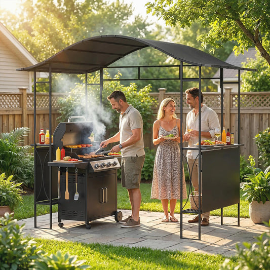 8' x 5' Grill Gazebo Canopy, Outdoor BBQ Shelter, Dark Grey
