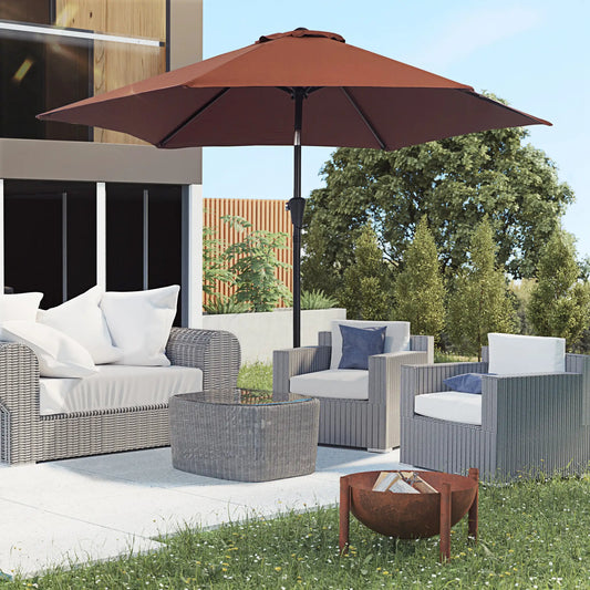 8.5FT Round Garden Parasol, 6 Ribs, Tilt Canopy, Crank Handle, Coffee Sun Umbrellas Coffee at Gallery Canada